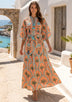 ibBan Hand-Embroidered Cotton Long Dress with Palm Print - Nashwa