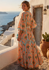 ibBan Hand-Embroidered Cotton Long Dress with Palm Print - Nashwa