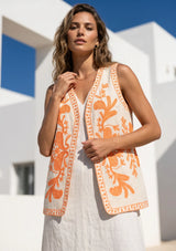 ibBan Hand Embroidered Summer Vest | Women's Cotton Canvas Designer Vest - Perla