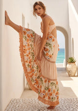 Women's Hand Embroidered Printed Luxury Cotton Sleeveless Strap Dress Halter Neck- Sarifa