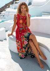 ibBan Floral Hand Embroidered Cotton Long Dres -Nagozi