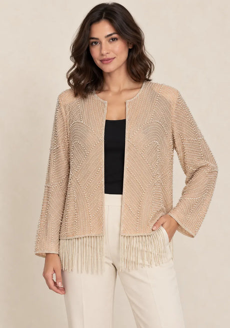 ibabn Women’s Hand Beaded Fringe Jacket - Amaya