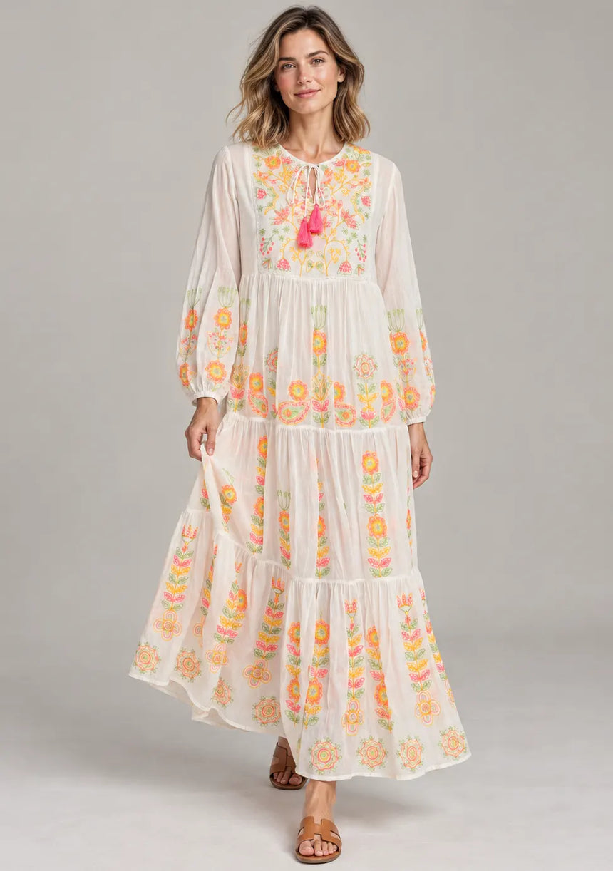 ibBan Cotton Floral Embroidery Long Dress - Riza