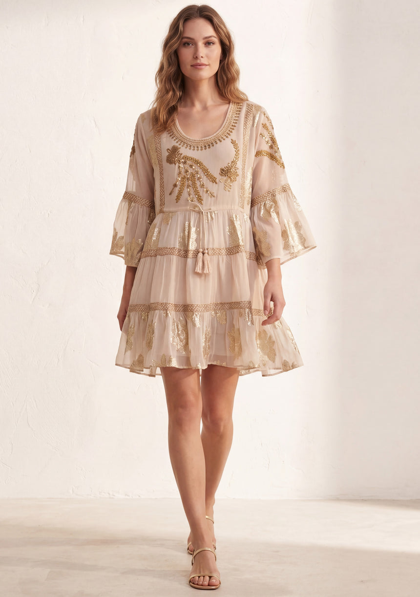 Minivestido de algodón con cuello redondo para mujer - Soha