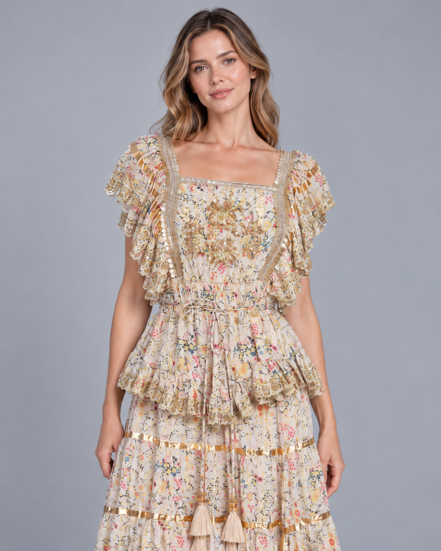 ibBan Cotton Georgette Long Dress - Anaab