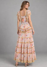 ibBan Cotton Georgette  Floral Tiered Long Dress - Huma