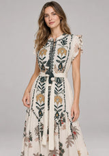 ibBan Hand-Embroidered Cotton Maxi Dress with Botanical Print -Ruzaan