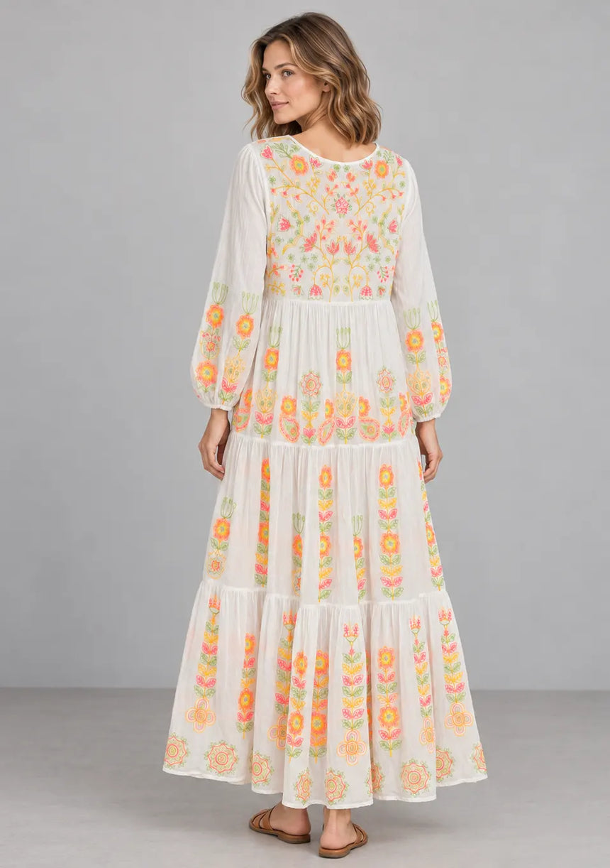 ibBan Cotton Floral Embroidery Long Dress - Riza