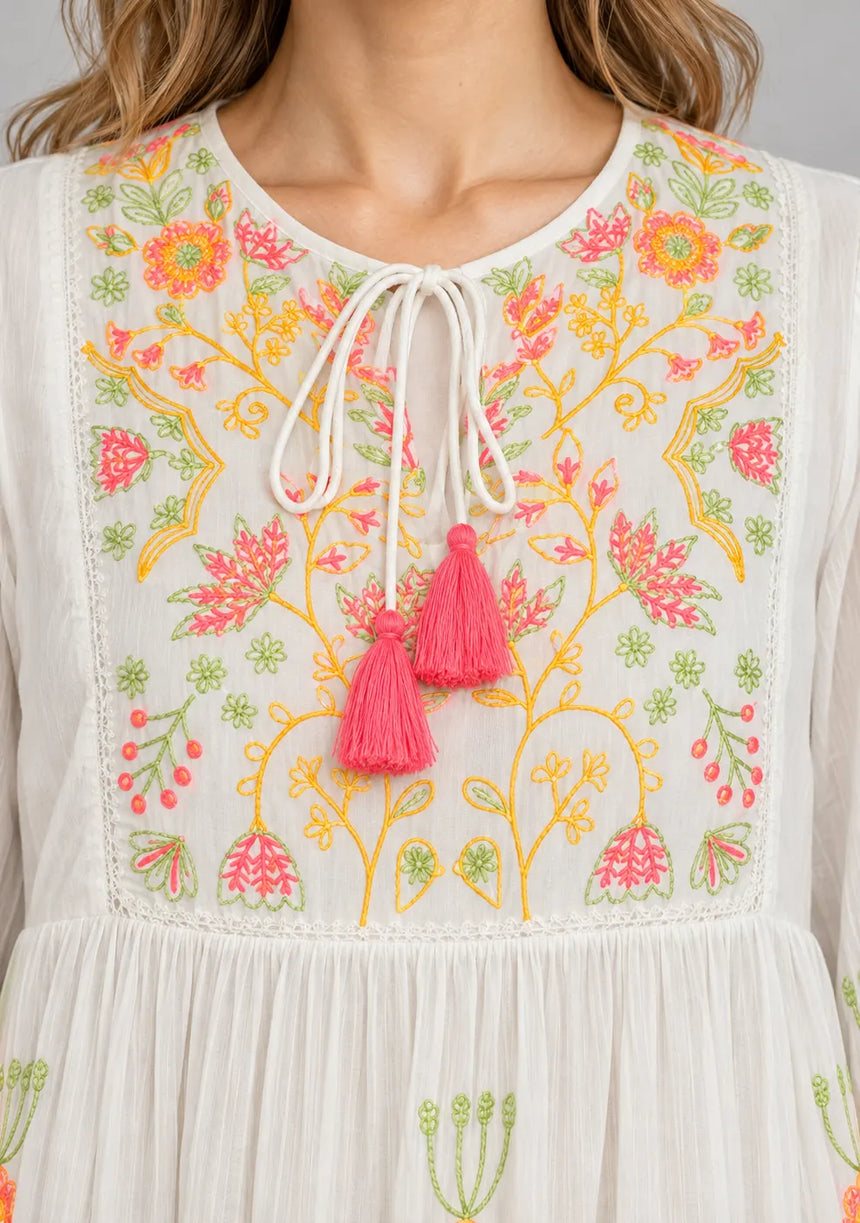 ibBan Cotton Floral Embroidery Long Dress - Riza