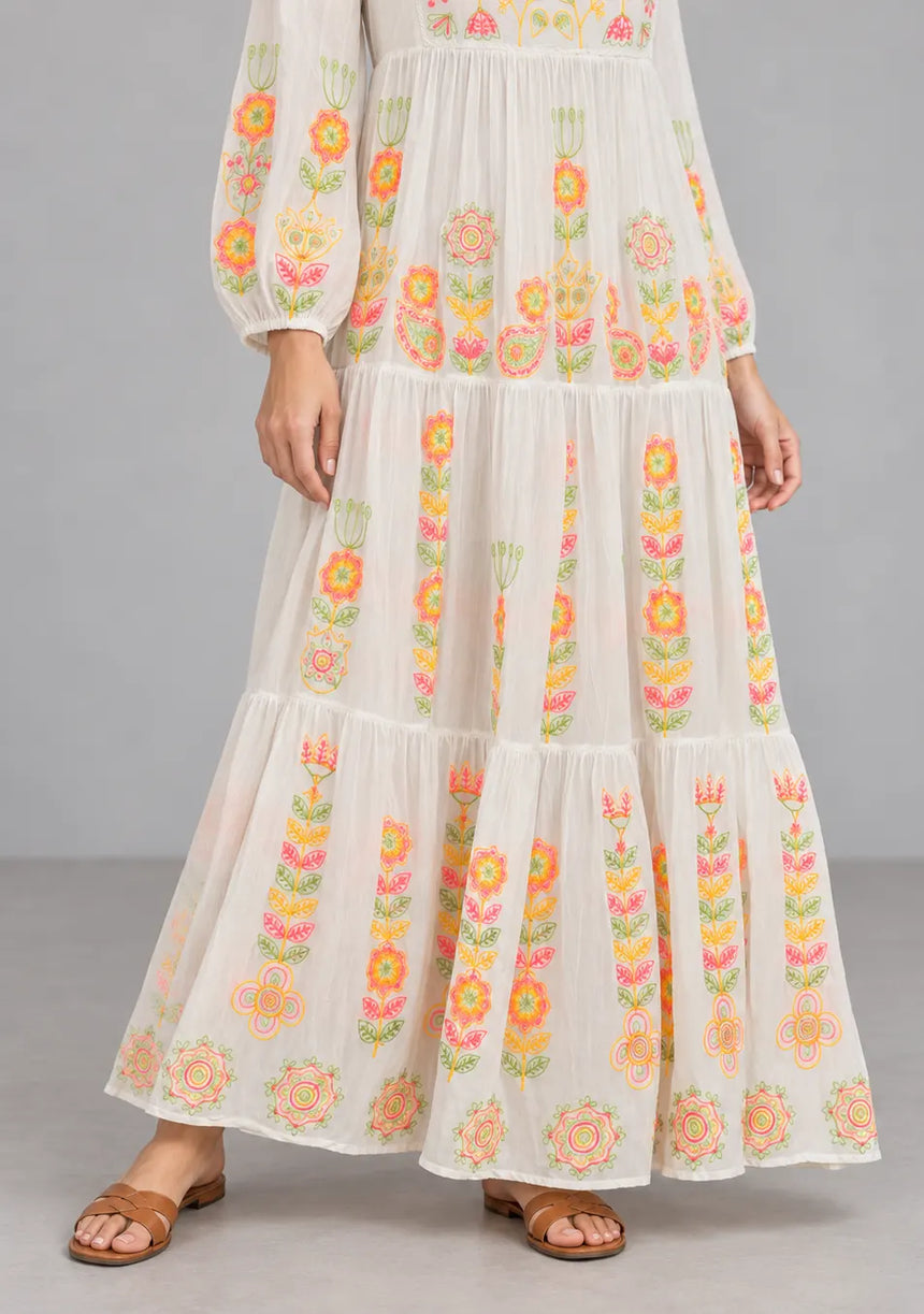 ibBan Cotton Floral Embroidery Long Dress - Riza