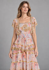 ibBan Cotton Georgette  Floral Tiered Long Dress - Huma