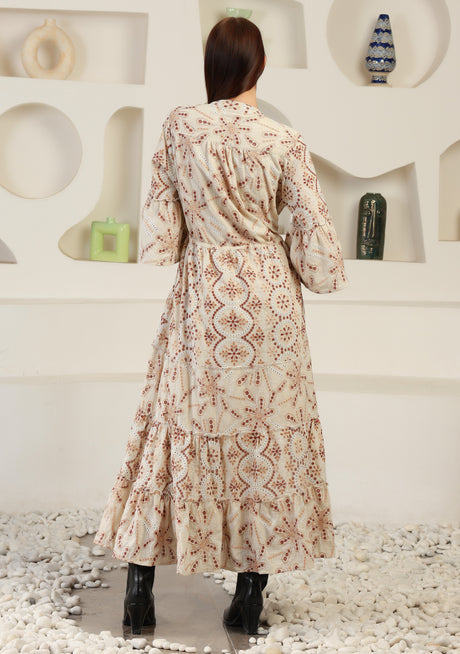 ibBan Cotton Schiffli Embroidered Long Tunic Dress - Brsa