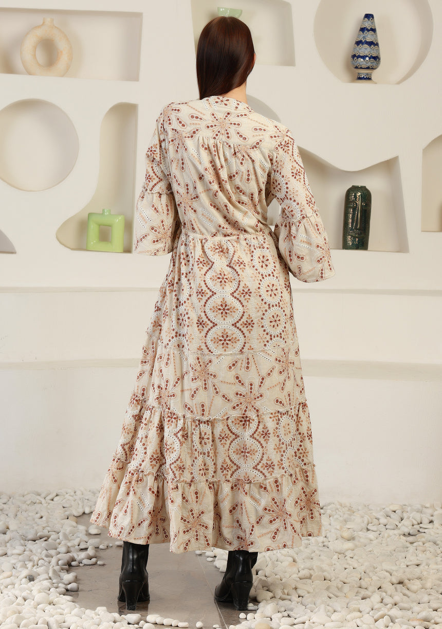 ibBan Cotton Schiffli Embroidered Long Tunic Dress - Brsa