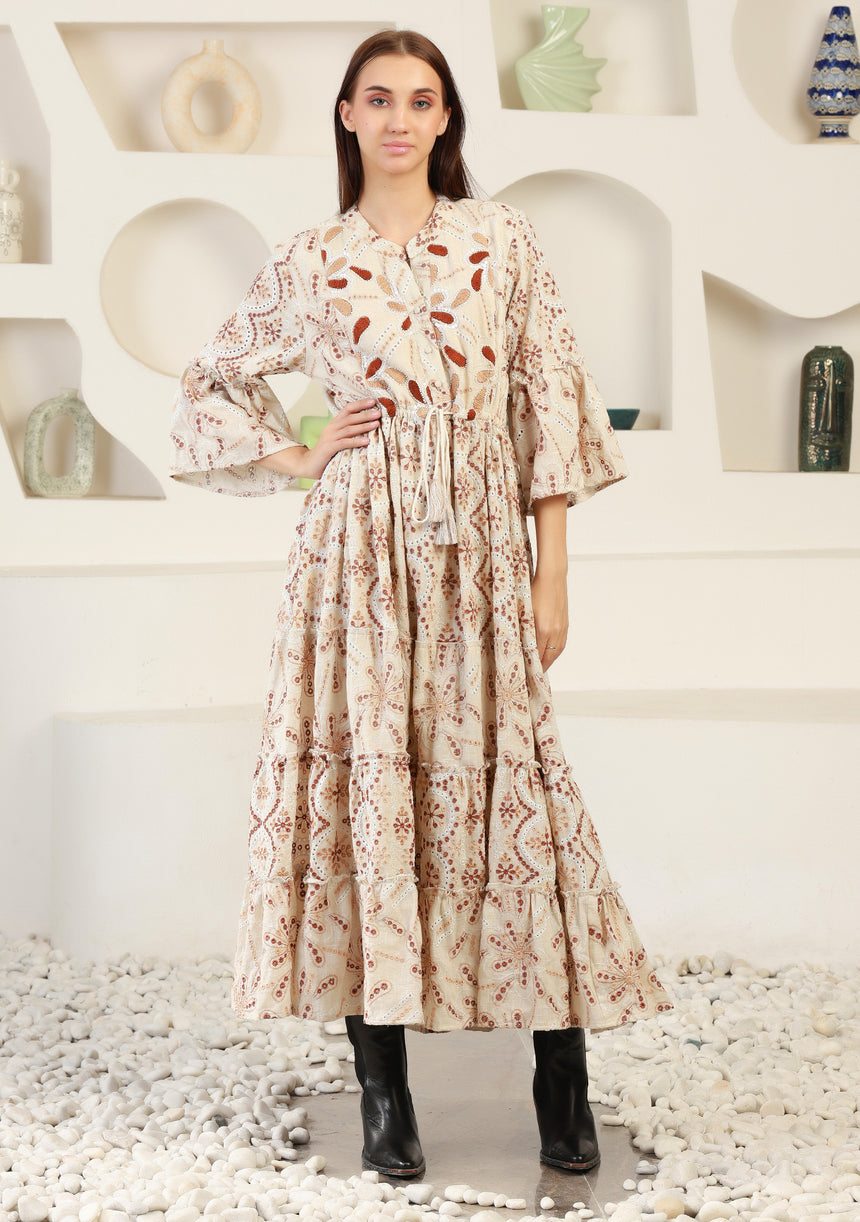 ibBan Cotton Schiffli Embroidered Long Tunic Dress - Brsa