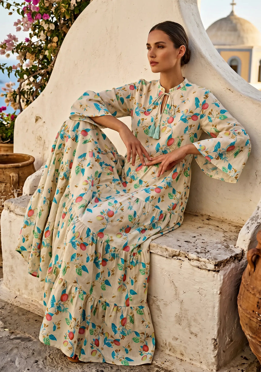ibBan Printed Cotton Maxi Dress | Women's Floral Summer Long Dress - Hayal Long Dress