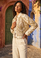 ibBan Hand Embroidered Jacket | Luxury Beaded Cotton Canvas Organza Jacket - Vidha