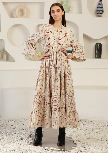 ibBan Cotton Schiffli Embroidered Long Tunic Dress - Brsa