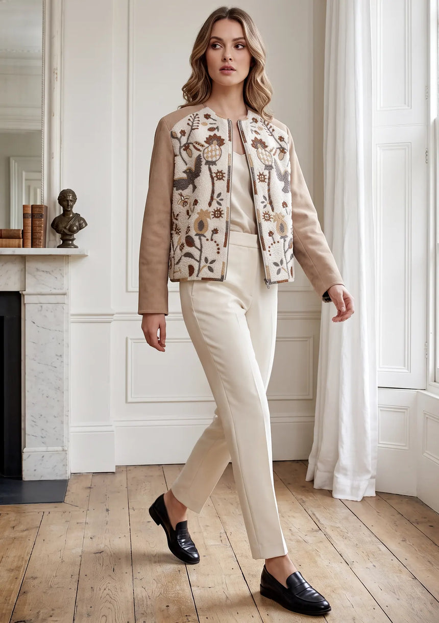 ibBan Luxury Leather Sleeve Embroidered Winter Jacket - Sanya Jacket