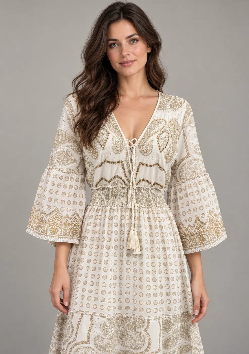 Mayra Long Dress - Hand-Embroidered Cotton