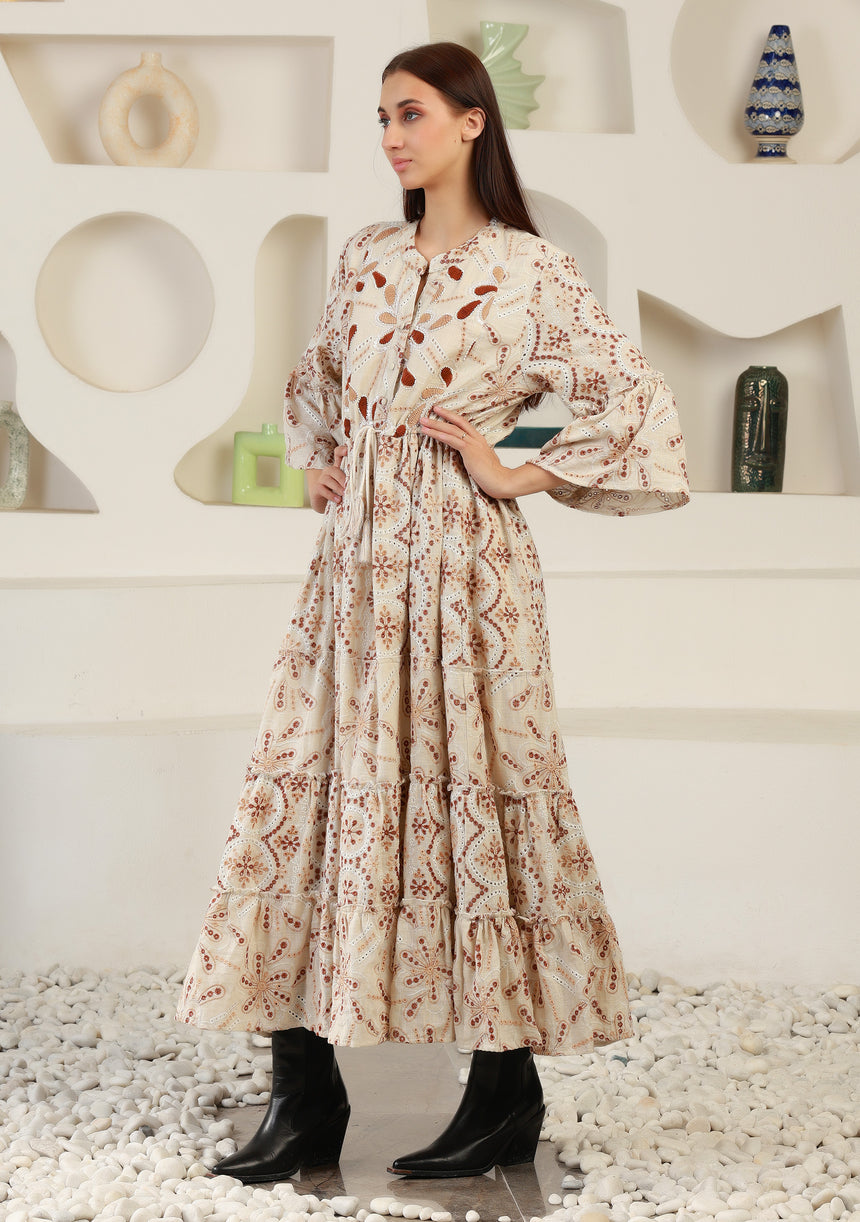 ibBan Cotton Schiffli Embroidered Long Tunic Dress - Brsa