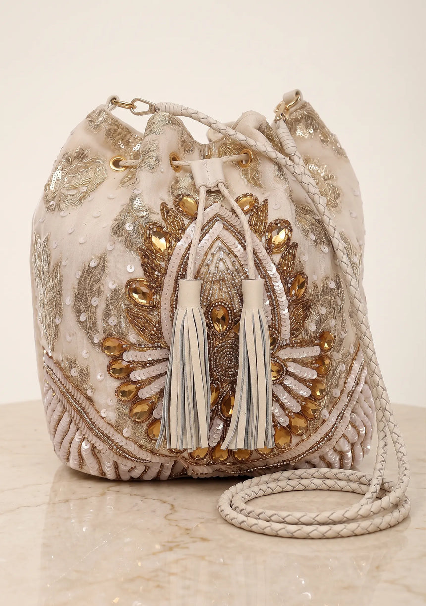 ibBan Beaded  Bag | Hand Embroidered Luxury Bucket Bag -Vidha