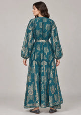 ibBan Floral Lurex Cotton Long Dress - Mavi