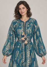 ibBan Floral Lurex Cotton Long Dress - Mavi