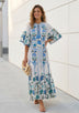 ibBan Blue Floral Hand Embroidered Cotton Long Dress - Imaani Long Dress