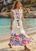 Vestido largo de algodón con cuello redondo para mujer - Barika