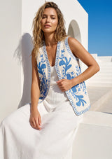 ibBan Hand Embroidered Summer Vest | Women's Cotton Canvas Designer Vest - Perla