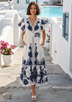 Women's Hand Embroidered Luxury Cotton Long Dress V- Neck - Yamira