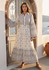 ibBan Printed Cotton Long Dress with Hand Embroidery -Eliza Long Dress