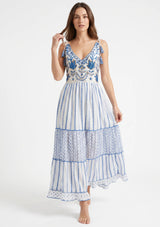 Robe longue à bretelles ibBan pour femme Basima | Broderie main | Paillettes | Taille unique