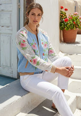 Women's a Stylish Bomber Hand Embroidery Canvas Zip Jacket - Farida