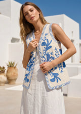 ibBan Hand Embroidered Summer Vest | Women's Cotton Canvas Designer Vest - Perla
