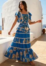 ibBan Embroidered Cotton Maxi Dress with Tiered Floral  - Lamis