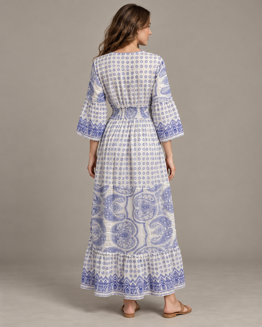 Mayra Long Dress - Hand-Embroidered Cotton