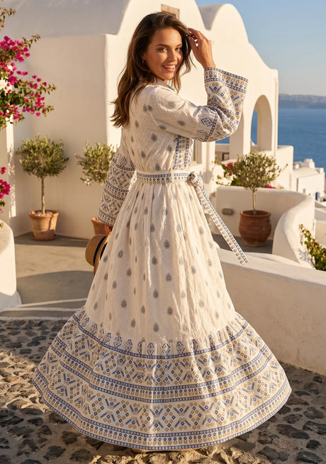 ibBan Printed Cotton Long Dress with Hand Embroidery -Eliza Long Dress