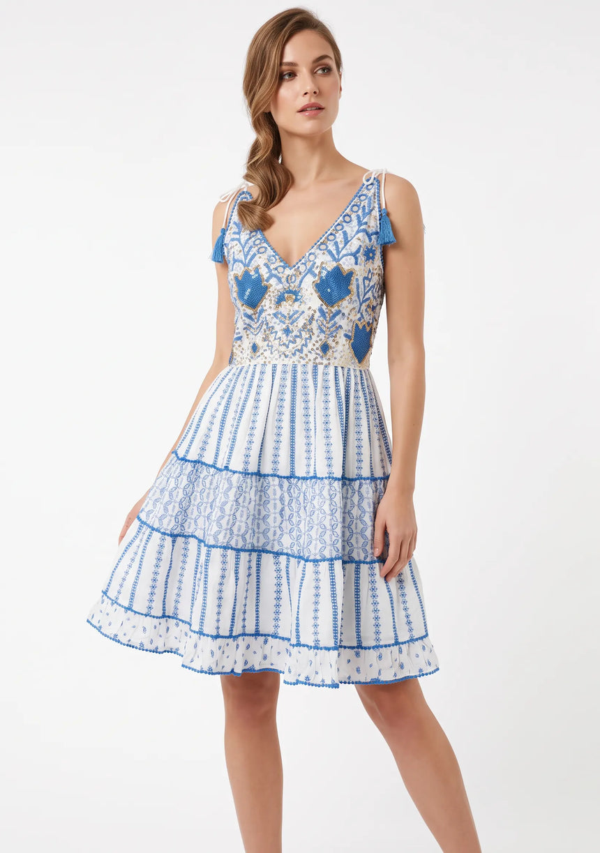 Robe Courte à Bretelles Basima pour Femme ibBan | Broderie Main | Paillettes & Perles | Taille Unique