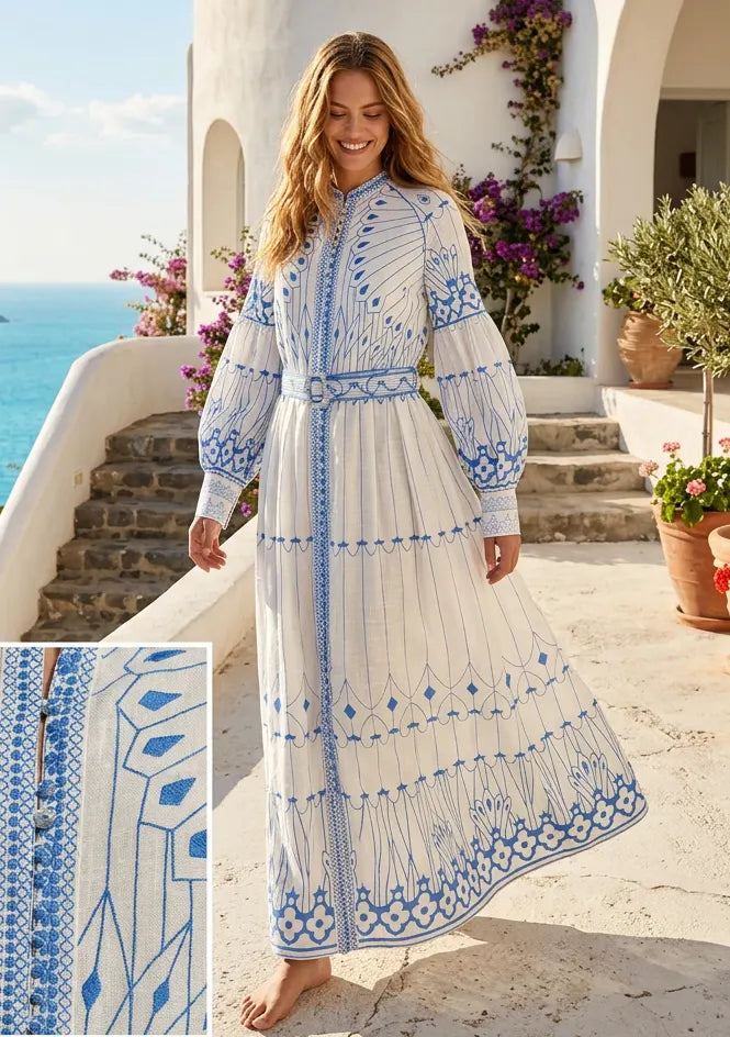 ibBan Cotton Long Dress with Hand Embroidery | Women's - Meerab Long Dress