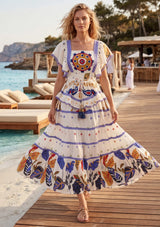 Maxivestido de algodón con cuello en V para mujer - Funami