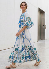 ibBan Blue Floral Hand Embroidered Cotton Long Dress - Imaani Long Dress