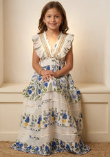 Vestido largo de algodón con cuello en V para niña - Aina
