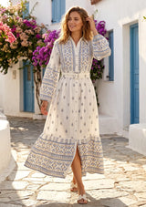 ibBan Printed Cotton Long Dress with Hand Embroidery -Eliza Long Dress