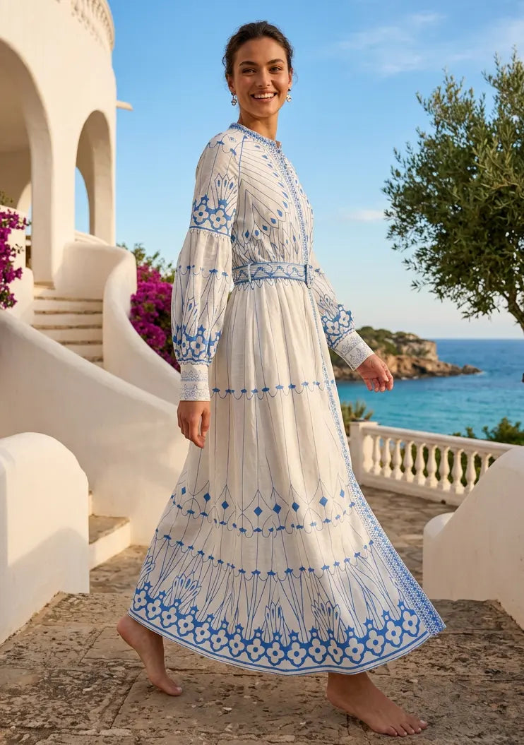 ibBan Cotton Long Dress with Hand Embroidery | Women's - Meerab Long Dress