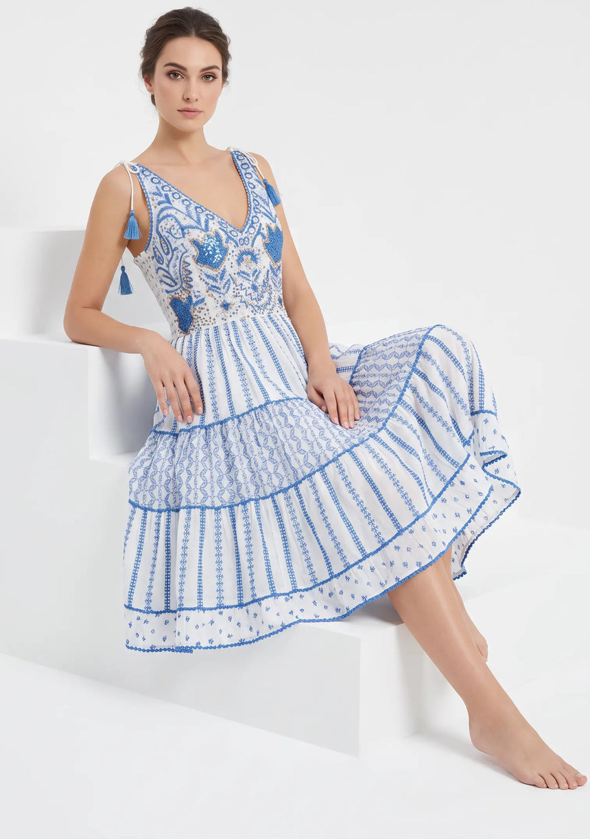 Robe Courte à Bretelles Basima pour Femme ibBan | Broderie Main | Paillettes & Perles | Taille Unique