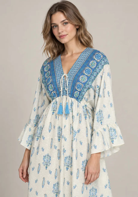 Ibban Summer Cotton Hand-Embroidered Long Dress -Daisey