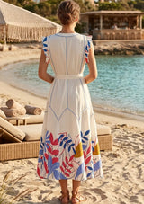 Vestido largo de algodón con cuello redondo para mujer - Barika