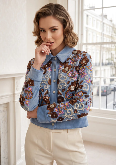 Veste noire brodée main pour femme ibBan - Veste Rocky