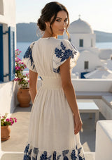 Women's Hand Embroidered Luxury Cotton Long Dress V- Neck - Yamira
